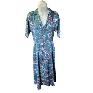 Vintage Polagram MidiTie Back Dress w/ Pockets Dress  Green Pink Floral Size S